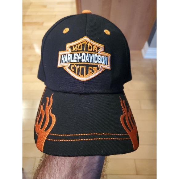 HARLEY DAVIDSON FLAMES BLACK ORCLEV BACK HAT WITH FLAMES - Picture 1 of 7